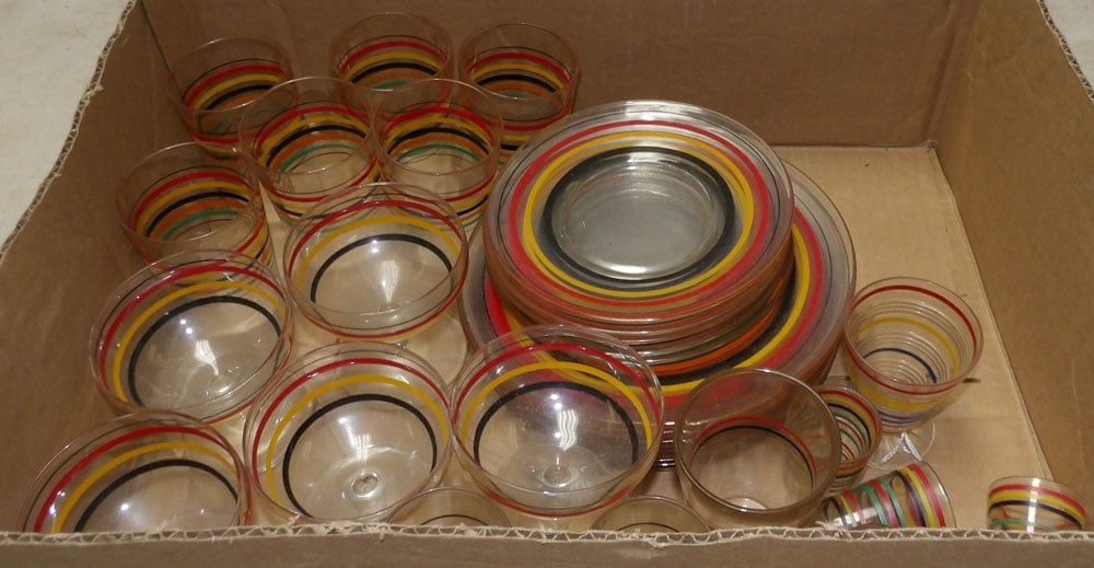 lot of mid century modern anchor hocking color swirl glassware: lot of mid century modern anchor hocking color swirl glassware. "ALL DESCRIPTIONS AND ANY CONDITION STATEMENT GIVEN BY LANGSTON AUCTION GALLERY ARE STRICTLY OPINIONS AND LANGSTON'S SHALL HAVE NO RESPO