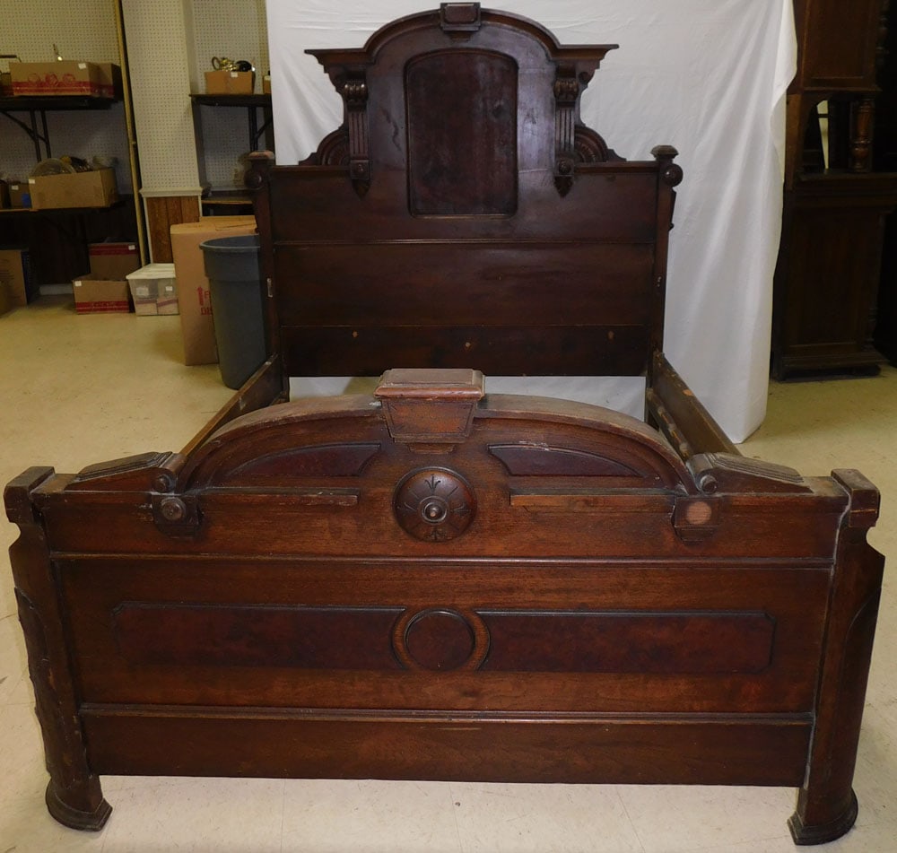 antique Victorian walnut bed with rails (1 of 5)