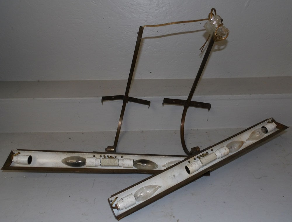pair brass lights: pair brass lights . 23 3/4" W 16 1/2" H"ALL DESCRIPTIONS AND ANY CONDITION STATEMENT GIVEN BY LANGSTON AUCTION GALLERY ARE STRICTLY OPINIONS AND LANGSTON'S SHALL HAVE NO RESPONSIBILITY FOR ERRORS OR O