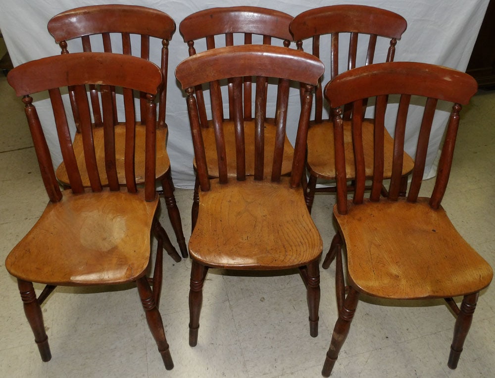 set of 6 antique elm wood dining chairs (1 of 6)