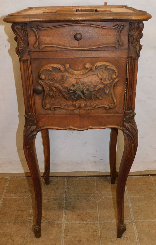 carved walnut night stand (1 of 6)