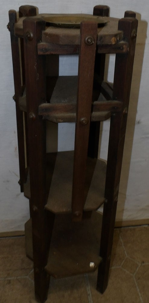 antique walnut smoking stand: antique walnut smoking stand. 30 1/4" H"ALL DESCRIPTIONS AND ANY CONDITION STATEMENT GIVEN BY LANGSTON AUCTION GALLERY ARE STRICTLY OPINIONS AND LANGSTON'S SHALL HAVE NO RESPONSIBILITY FOR ERRORS OR O