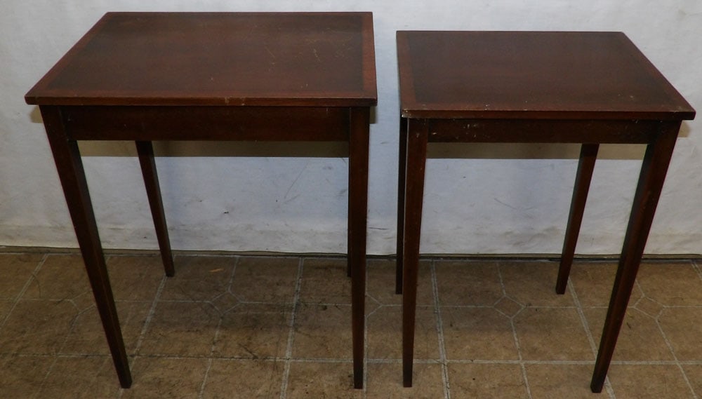 2 mahogany nesting tables: 2 mahogany nesting tables. 19" W 13 1/2" D 24 1/4" H"ALL DESCRIPTIONS AND ANY CONDITION STATEMENT GIVEN BY LANGSTON AUCTION GALLERY ARE STRICTLY OPINIONS AND LANGSTON'S SHALL HAVE NO RESPONSIBILITY FO