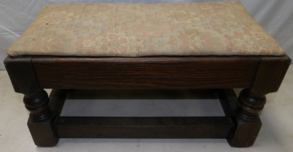 antique oak stretcher base foot stool (1 of 2)