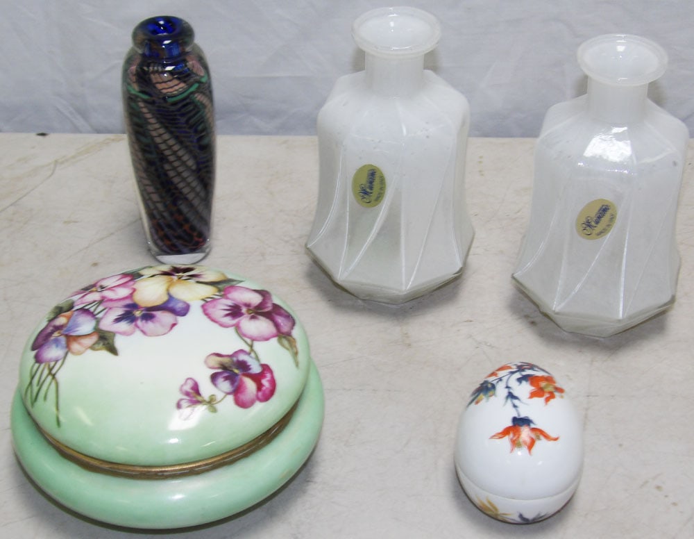 2 Murano Scent Bottles, Limoges Egg, French Porcelain Jar, Art Glass Paperweight, (Artist Signed) (1 of 6)