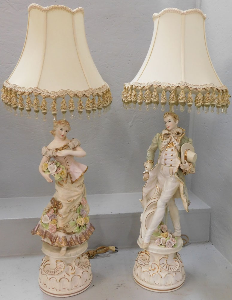 2 Hand Painted Porcelain Figural Lamps (1 of 6)