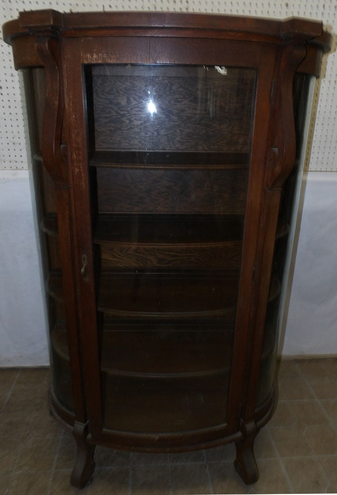 Antique Oak Bow Front China Cabinet (1 of 2)