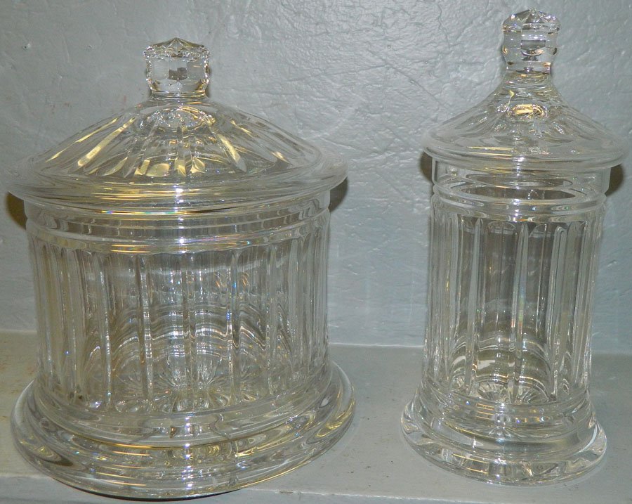 2 signed Waterford Crystal cookie jars.: (2) signed Waterford Crystal cookie jars. 9 1/2" x 10" and 11" x 5".