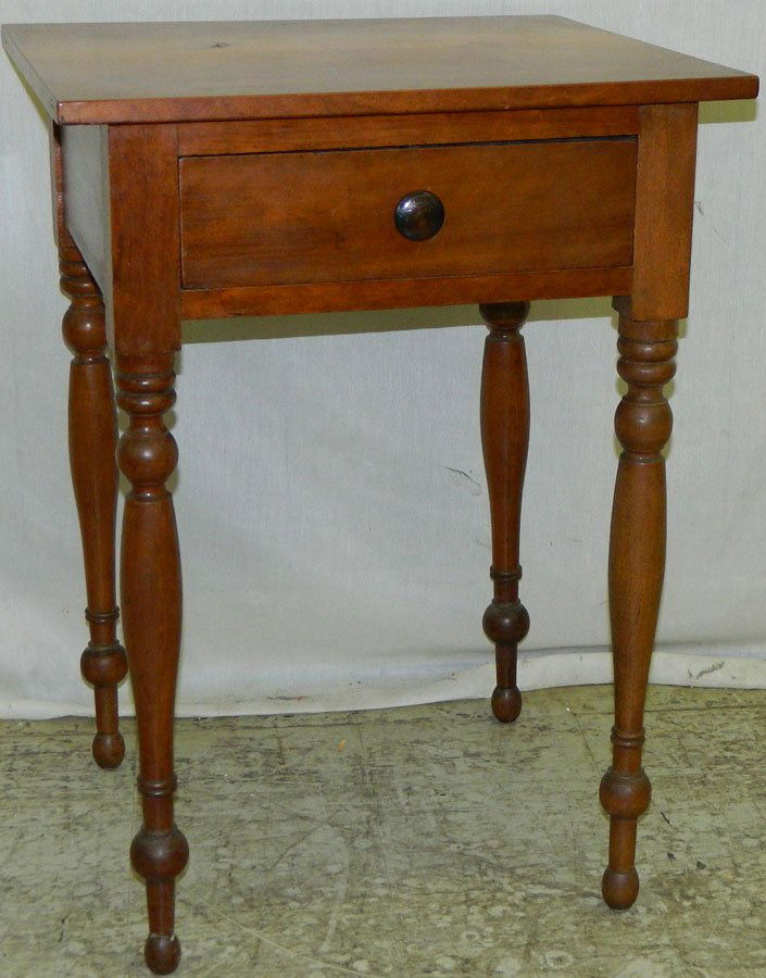 American 19th c cherry 1 drawer end table: American 19th century cherry one drawer end table circa 1820. 21" wide x 19 1/2" deep x 28 1/2" tall.