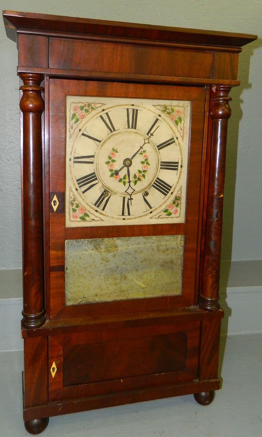 R & I Atkins eight day mah. Empire shelf clock.: R & I Atkins eight day mahogany Empire shelf clock.