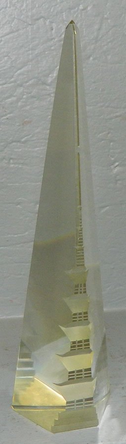 Cut crystal obelisk with minor flea bites.: Cut crystal obelisk with minor flea bites. 12" tall.