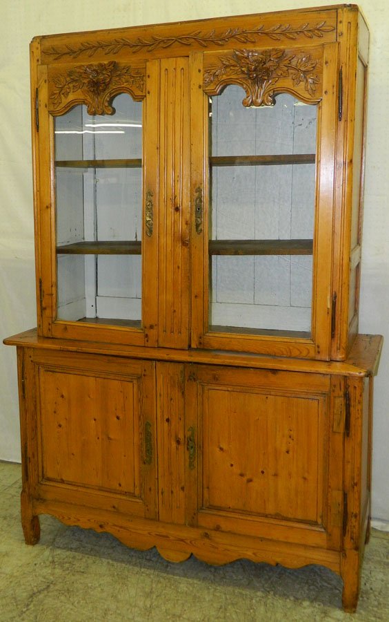 18th century French 2 piece pine wall cupboard.: 18th century French 2 piece pine wall cupboard. 53" wide x 20 1/2" deep x 77" tall.