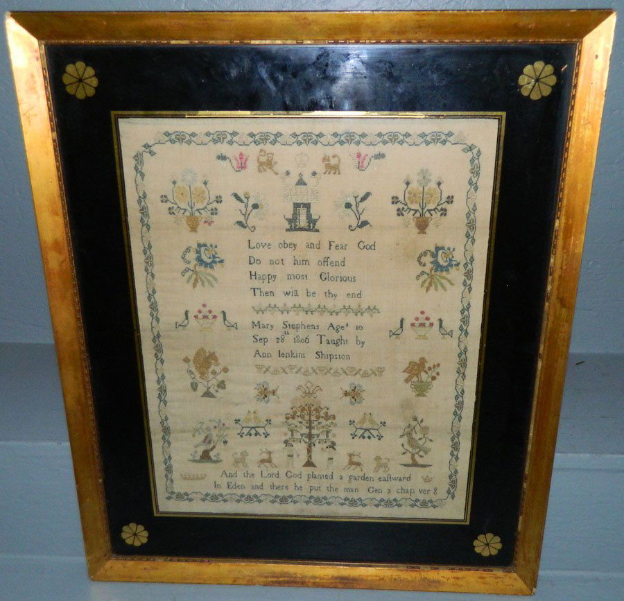 Needlework by Mary Stephens age 10.: Needlework by Mary Stephens age 10, September 28 1806. 18 1/2" x 22".