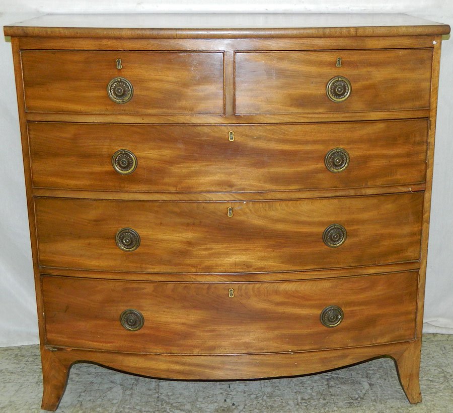 19th c bow front Hepplewhite walnut 2/3 chest.: 19th century bow front Hepplewhite walnut 2/3 chest. 42" wide x 20 1/2" deep x 41" tall.