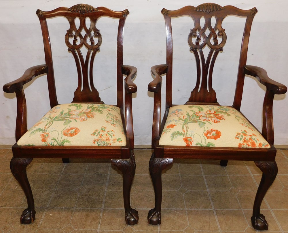 Pair of Carved Mahogany Chippendale Arm Chairs with Ball & Claw Feet (1 of 5)