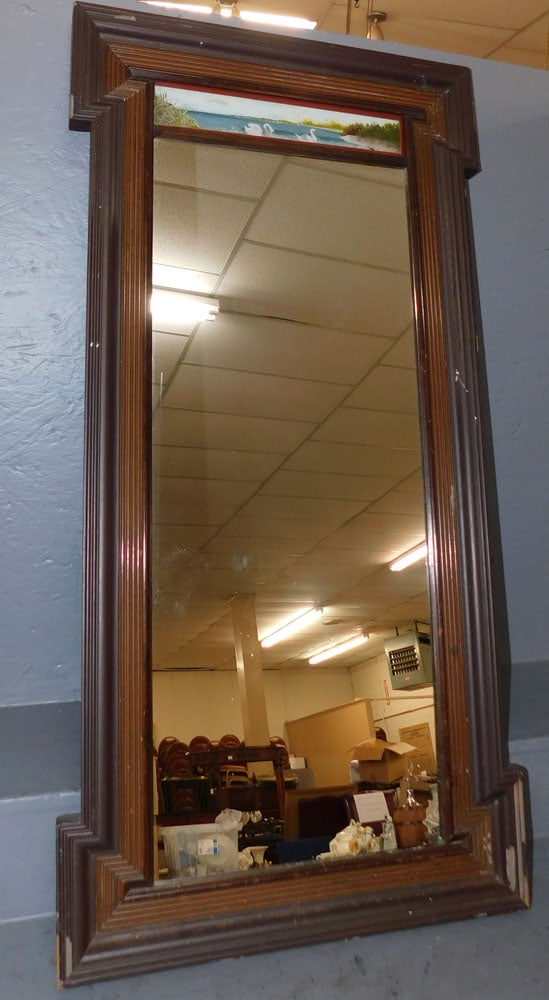 Antique Painted Frame Mirror with Reverse Painted Panel Top (1 of 2)