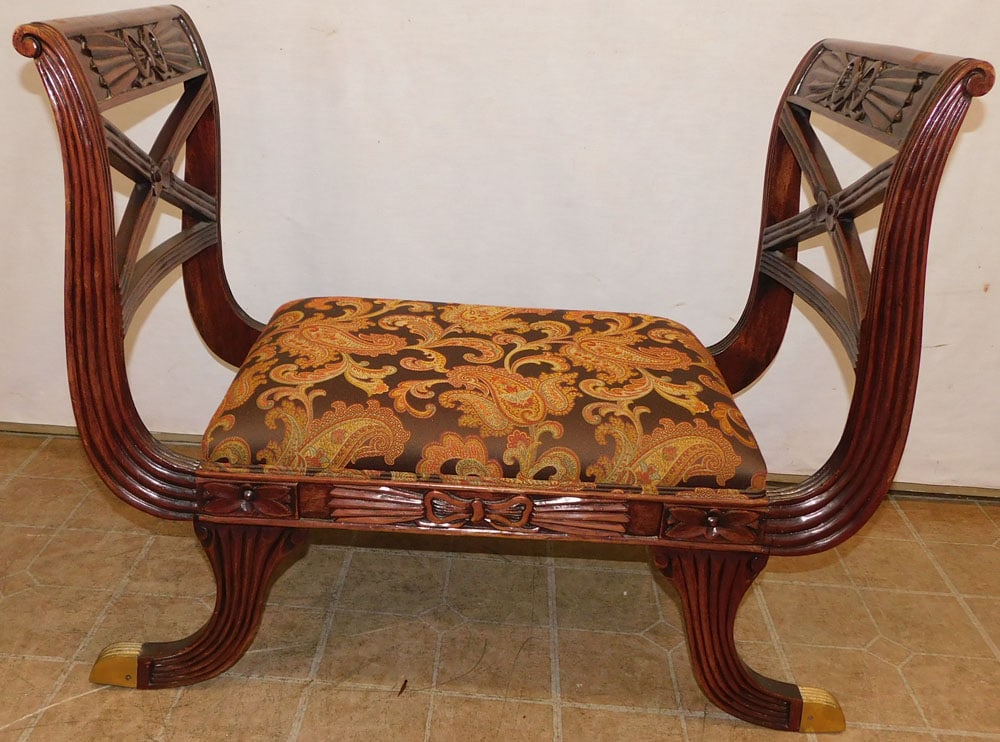 Carved Mahogany Window Bench (1 of 4)
