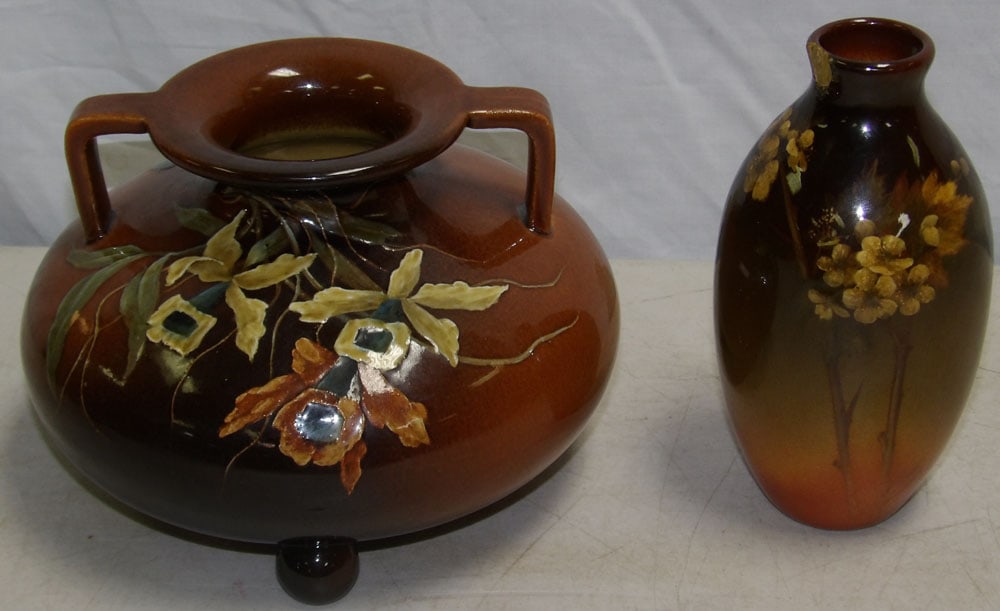 Antique Art Pottery Daffodils Footed Jardiniere & Signed Rookwood Floral Pottery Vase, (Chip on (1 of 7)