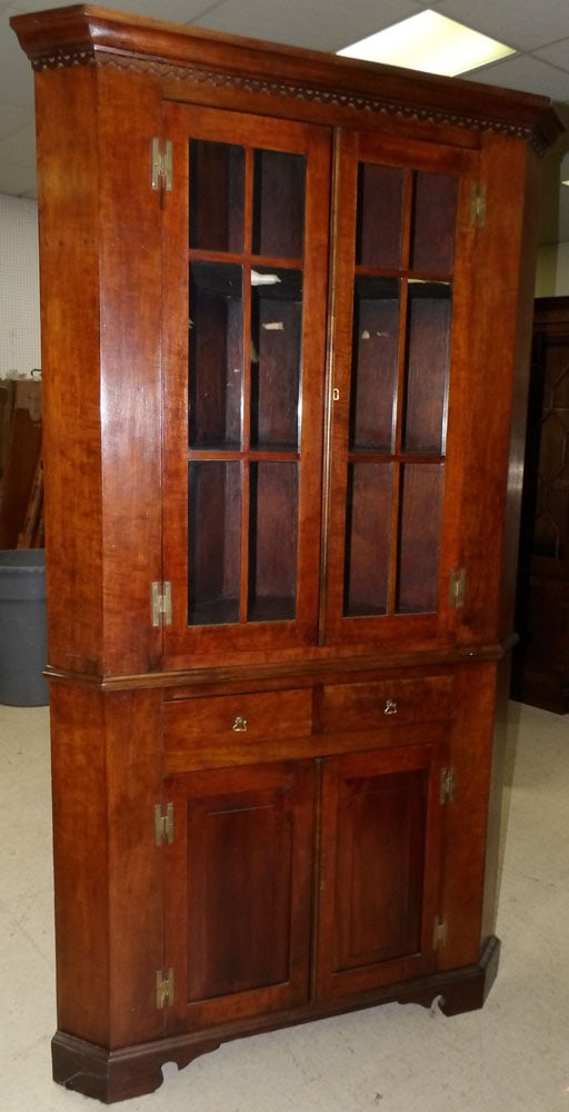 19th Century 2 Part Cherry Glass Door Corner Cabinet (1 of 5)