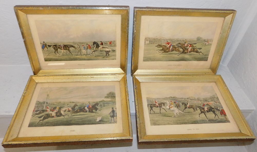 Set of 4 Framed Hand Colored Engravings of Horse Racing (1 of 7)