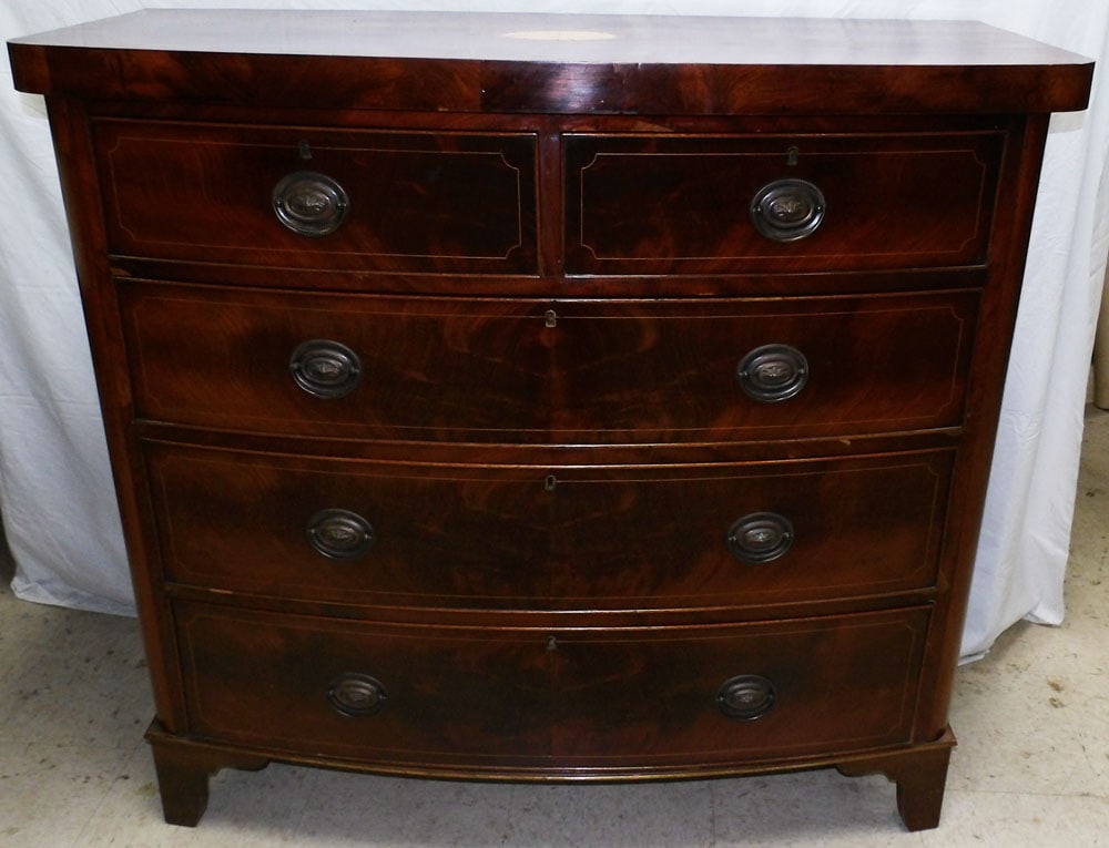 Antique Mahogany Inlaid 2/3 Bow Front Chest (1 of 8)