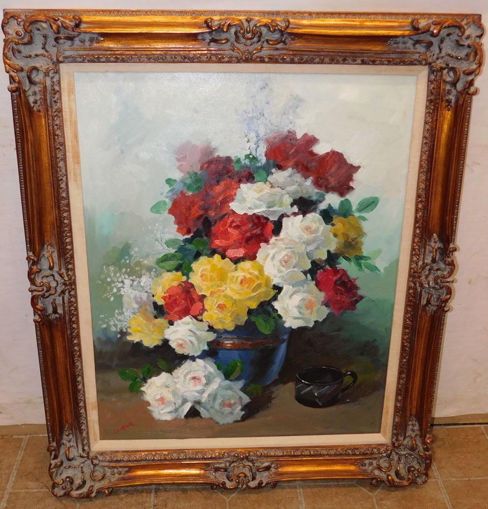 Framed Oil on Canvas Still Life Roses Artist Signed (1 of 4)