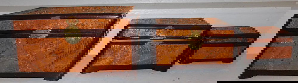 3 Graduated Carved High Relief Oriental Camphor Wood Boxes (1 of 4)