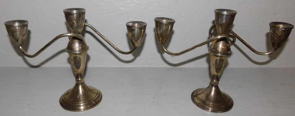 Pair of Sterling Weighted 3 Light Candelabras by Duchin (1 of 5)