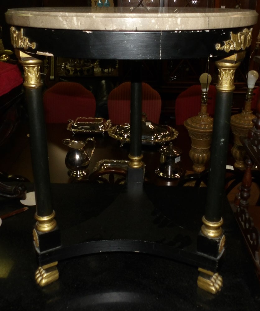 Black Lacquered Marble Top French Empire Stand with Bronze Mounts (1 of 4)