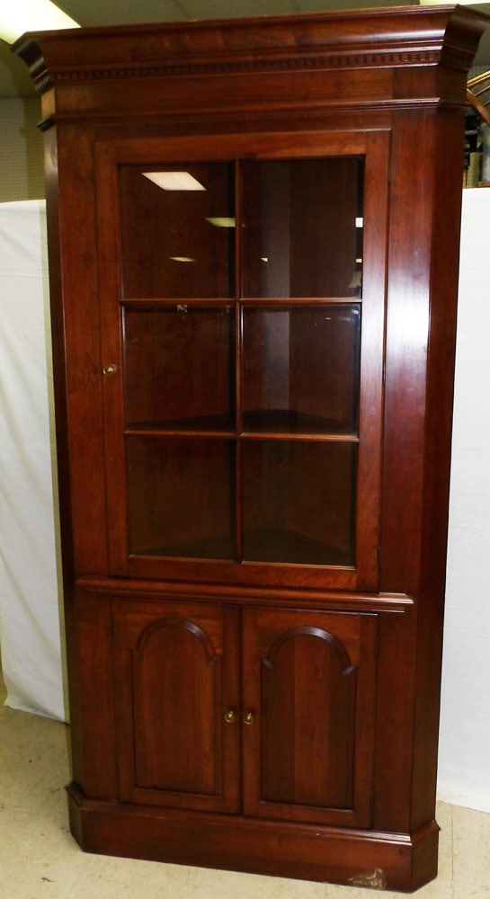Cherry 1 Part Glass Door Corner Cabinet (1 of 4)