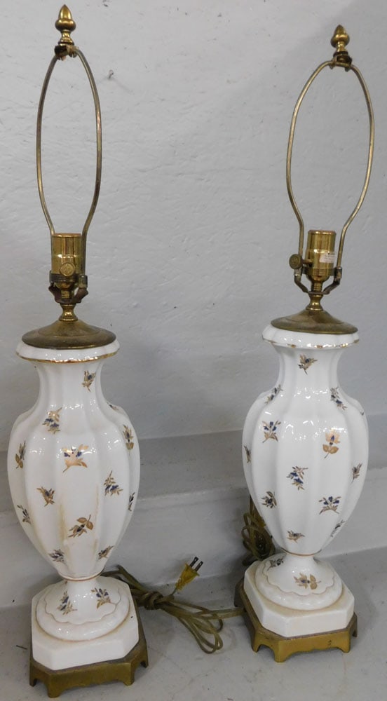 Pair of Painted Porcelain Urns Made Into Lamps (1 of 3)