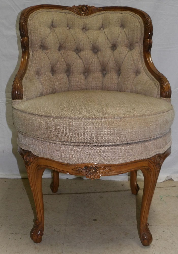 Carved Walnut & Upholstered Arm Chair (1 of 4)