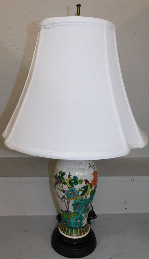 Oriental Crackleware Bird Motif Vase Made Into Lamp (1 of 3)