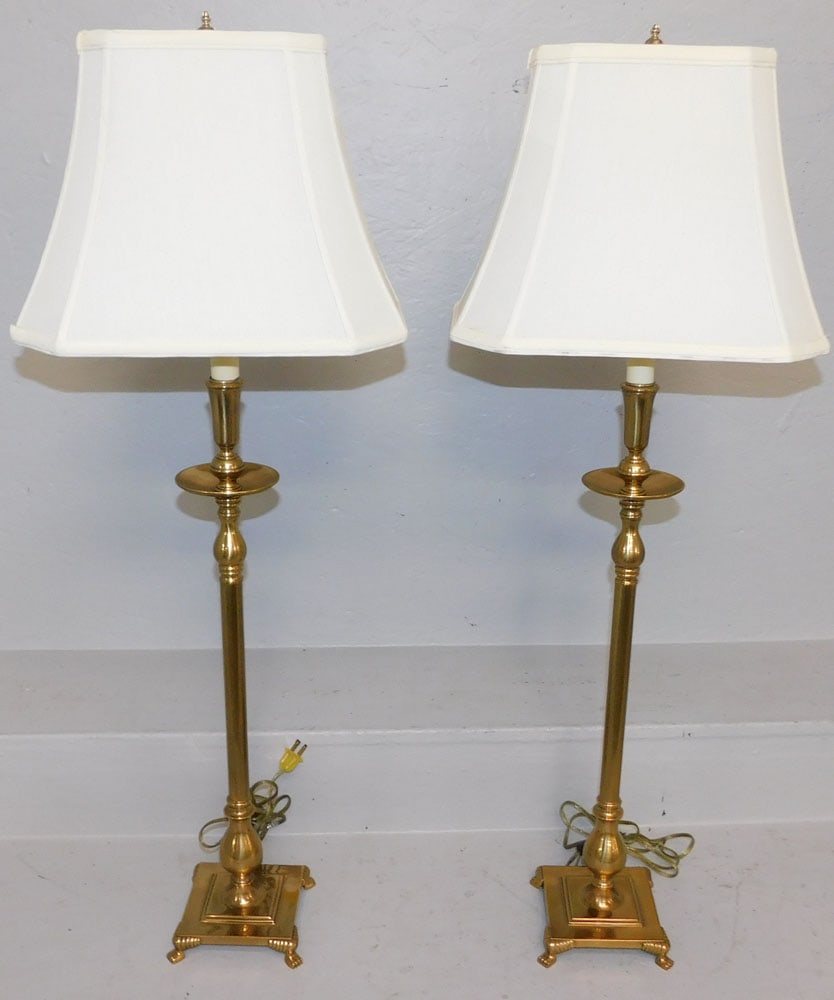 Pair of Brass Mid Drip Candlestick Buffet Lamps (1 of 5)