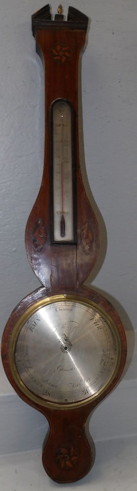 19th Century English Mahogany Inlaid Barometer, (Glass Missing) (1 of 6)