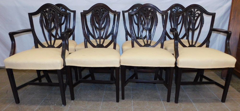 Set of 8 Antique Carved Mahogany Shield Back Dining Chairs (1 of 4)