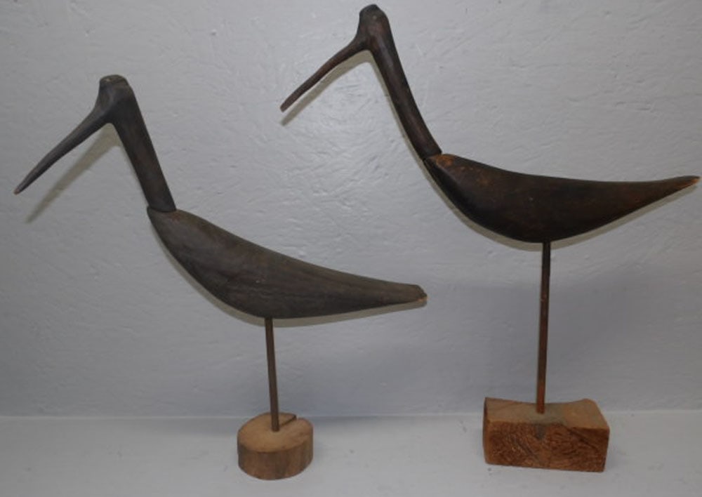 2 Large Carved Wood Shore Birds, 1 Artist Signed (1 of 3)