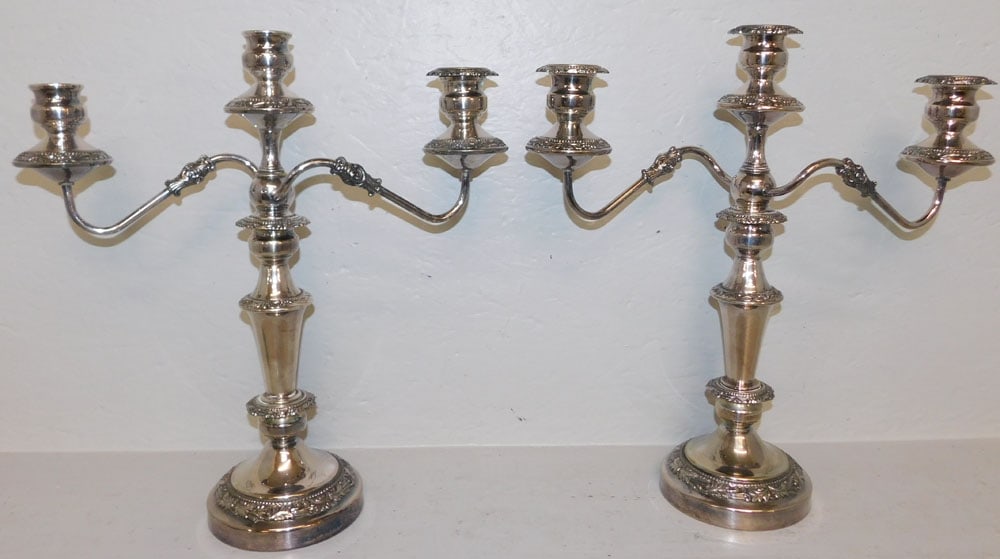 Pair of 3 Light Silverplate Candelabras (1 of 4)