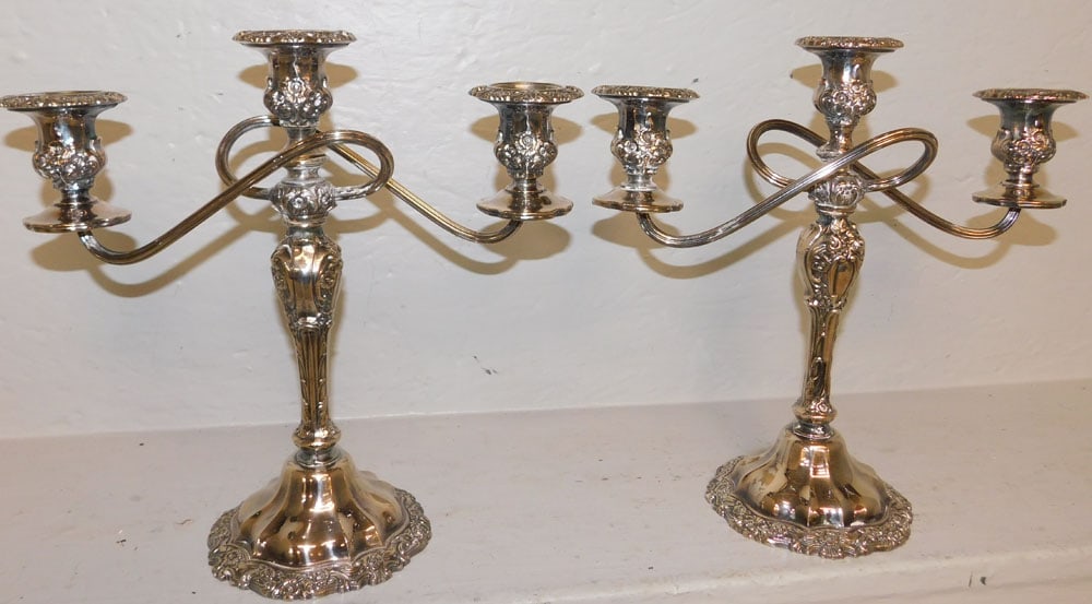 Pair of Silverplated 3 Light Candelabras (1 of 4)