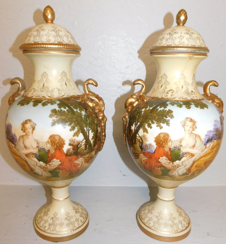Pair of Hand Painted Porcelain Covered Urns (1 of 5)