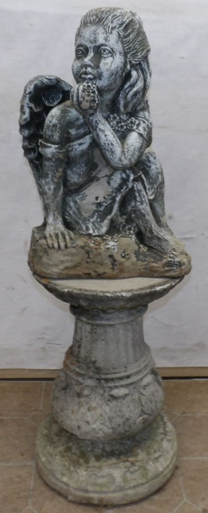 Antique Cast Concrete Yard Statue of Angel on Pedestal (1 of 4)