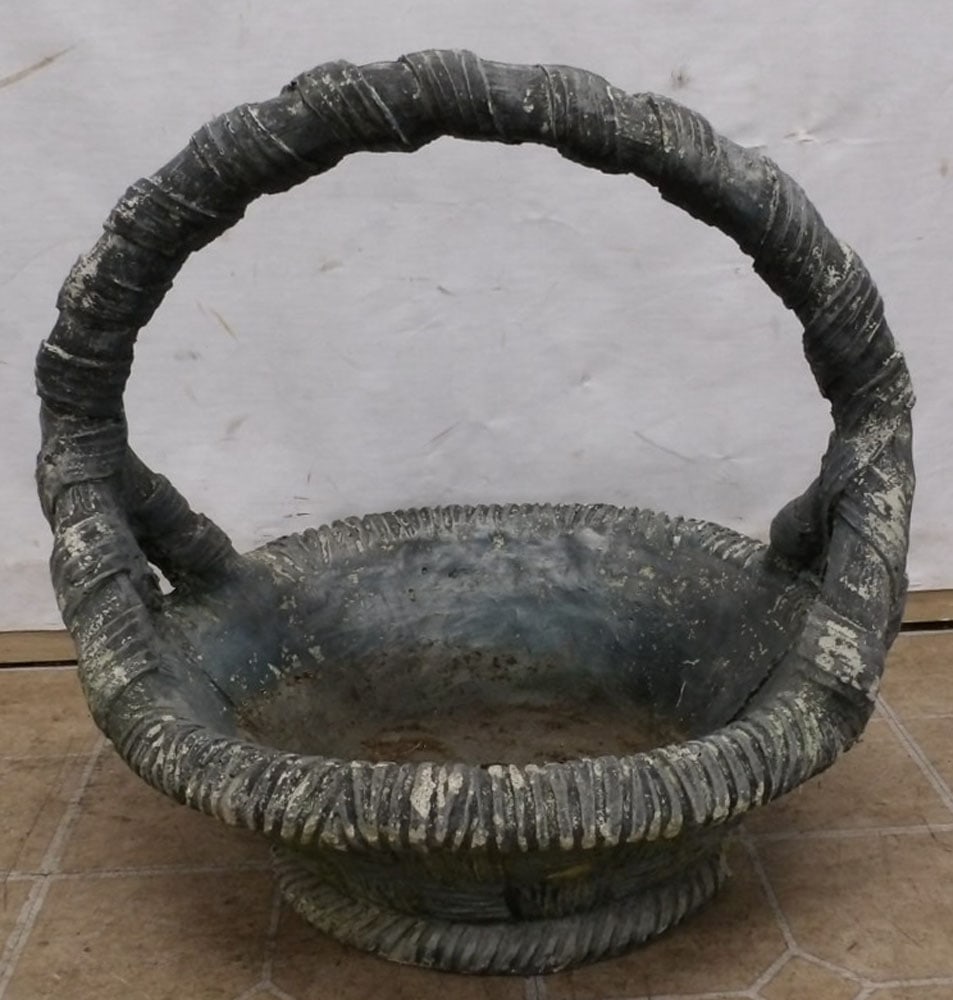 Vintage Cast Concrete Basket Planter (1 of 2)