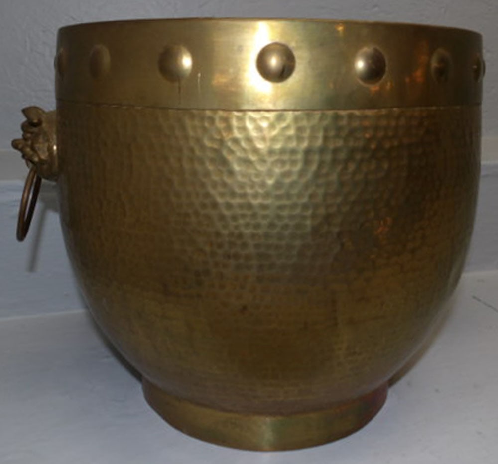 Hammered Brass Jardiniere with Foo Dog Handles (1 of 3)