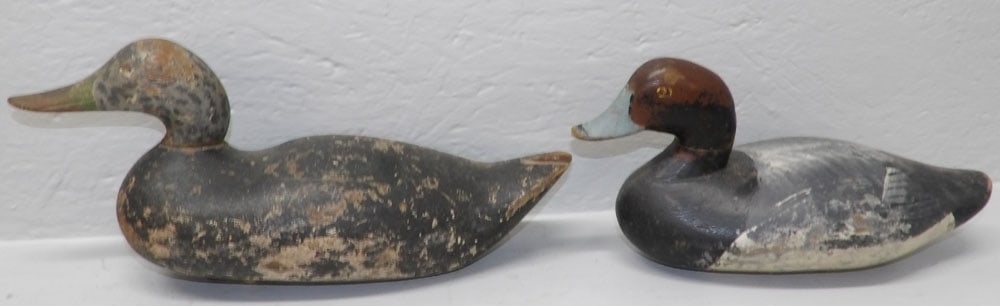 2 Antique Painted Carved Wood Duck Decoys, Signed (1 of 3)