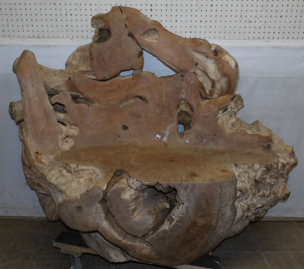Carved Teak Wood Root Bench (1 of 6)