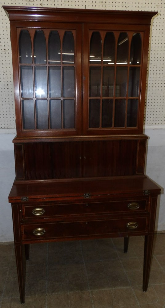 Mahogany Inlaid Tambour Door Secretary by Maddox (1 of 13)