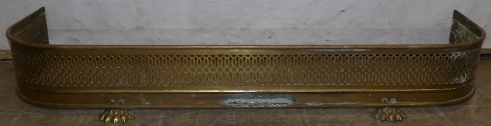 Open Work Brass Fireplace Fender with Paw Feet Signed Williamsburg (1 of 3)