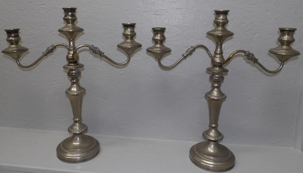 Pair of Silverplated 3 Light Candelabras (1 of 3)