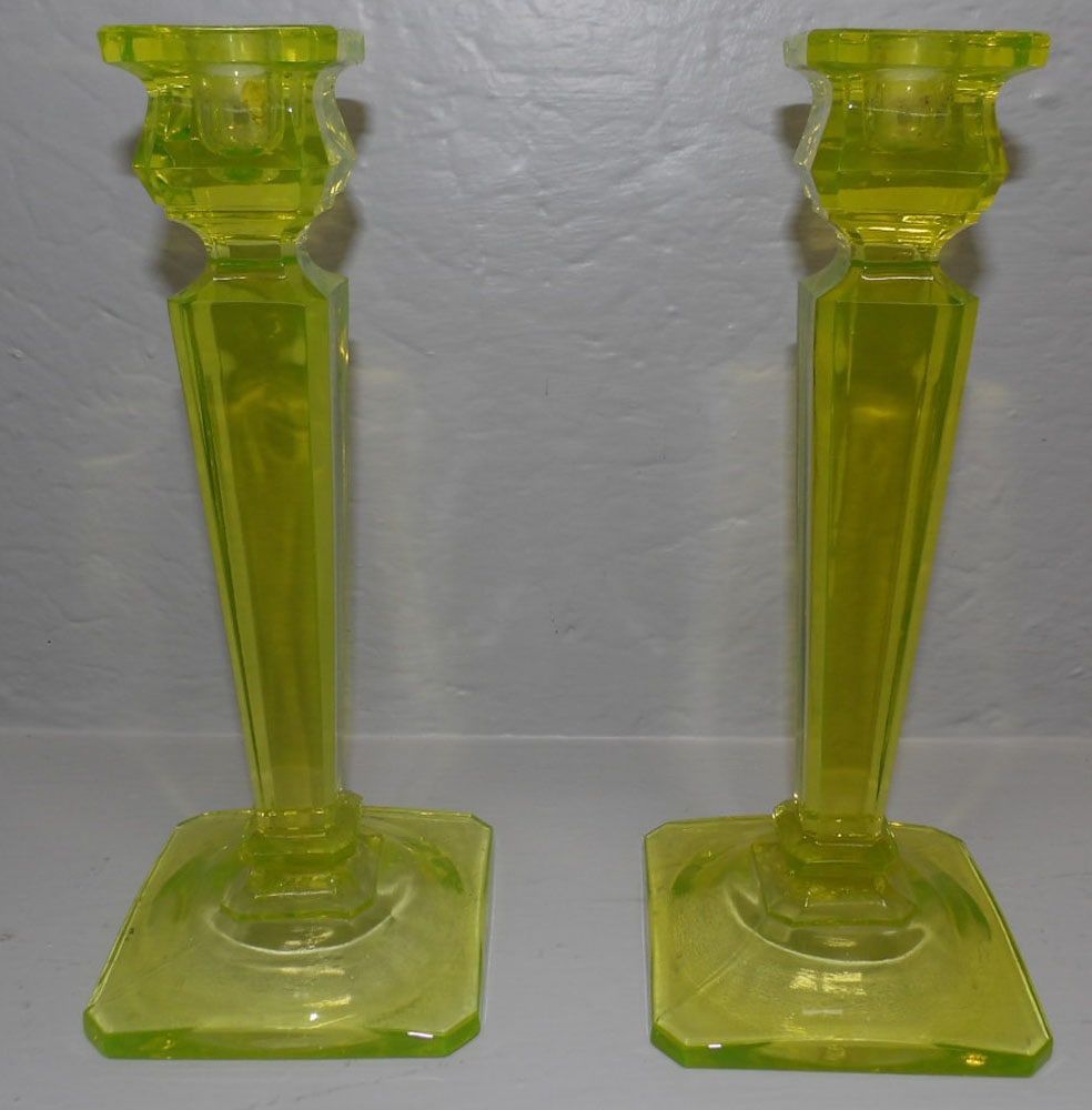 Pair of Uranium Glass Candlesticks (1 of 2)