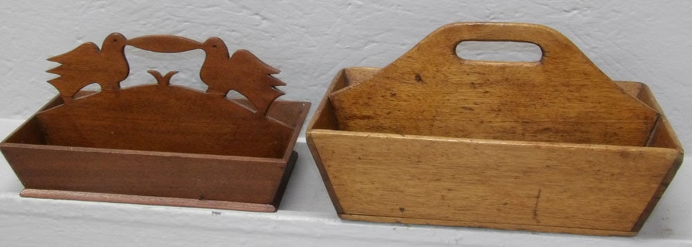 2 Antique Walnut Cutlery Trays, (1 with Open Work Bird Handle) (1 of 5)